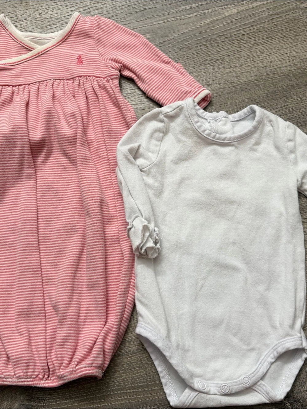 Ralph Lauren Pink Stripe Baby One-Piece sleeper & Ric rac White Bodysuit Set